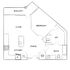 Elegant 2D floor plan featuring a stylish bedroom, spacious living area with balcony access, and modern kitchen with dining space.