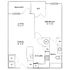 Chic apartment floor plan featuring a spacious bedroom, open living and dining area, and modern kitchen with access to a balcony.