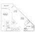 Modern floor plan showcasing a luxurious 1-bedroom apartment with a spacious living area, dining room, and well-appointed kitchen. Features include a private balcony, walk-in closet, and laundry facilities.