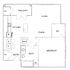 Elegant 2D floor plan featuring a bedroom with walk-in closet, open living and dining area, modern kitchen, and balcony.