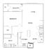 Modern floor plan showcasing a 1-bedroom apartment with spacious living and dining area, a balcony, and a stylish kitchen. Includes a walk-in closet and convenient laundry facilities.