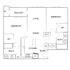 Elegant apartment floor plan featuring 2 spacious bedrooms, a luxurious open kitchen, and a bright living area with a balcony.