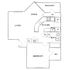 Charming apartment floor plan featuring a cozy living area, sleek kitchen, spacious bedroom with walk-in closet, and a private balcony.