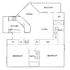 Chic floor plan featuring two bedrooms, two baths, a spacious living and dining area, modern kitchen, and a private balcony.