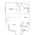 Modern floor plan showcasing 1 bedroom, open living and dining area, efficient kitchen, and convenient laundry space.