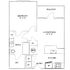 Inviting floor plan showcasing 1 bedroom, an open living/dining area, modern kitchen, and a relaxing balcony.