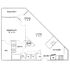 Chic floor plan showcasing a spacious bedroom with walk-in closet, cozy living and dining areas, modern kitchen, and inviting balcony.