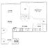 Elegant floor plan showcasing a spacious 1-bedroom apartment with a large living and dining area, modern kitchen, and ample storage including walk-in closet.