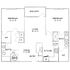 Modern floor plan highlighting 2 spacious bedrooms, elegant living area opening to a balcony, and a sleek kitchen with dining space.