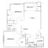 Modern floor plan showcasing 2 bedrooms, a spacious living area, and a balcony. Includes a well-appointed kitchen, dining space, and laundry room.