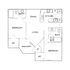 Modern floor plan showcasing 2 bedrooms with walk-in closets, spacious living and dining area, and a well-equipped kitchen with a laundry room, featuring a private balcony.