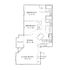 Charming floor plan featuring 2 spacious bedrooms, a modern kitchen, cozy living room, and a private balcony.