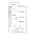 Modern floor plan with 1 bedroom, open kitchen, spacious living room, and balcony.