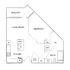 Chic floor plan featuring a bedroom, open living room, modern kitchen with pantry, and inviting balcony.