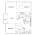 Modern floor plan showcasing 2 bedrooms, open living and dining area, kitchen, 2 bathrooms, and a private balcony.