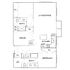 Elegant floor plan showcasing a spacious living/dining area, modern kitchen, one bedroom with walk-in closet, a versatile office, and two luxurious bathrooms.