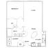 Chic 1-bedroom floor plan with open living and dining, modern kitchen, and convenient laundry area.
