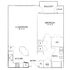 Modern floor plan featuring an open living and dining area, a cozy bedroom, balcony with storage, and a well-equipped kitchen.