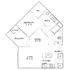 Modern floor plan showcasing one-bedroom apartment with spacious living area, balcony, and efficient kitchen layout. Includes walk-in closet and cozy dining space, perfect for urban living.