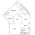 Chic floor plan featuring one bedroom with walk-in closet, a versatile den, and open dining area connected to a modern kitchen. Includes a living room opening to a cozy balcony, ideal for city living.
