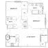 Modern floor plan showcasing 2 bedrooms, 2 bathrooms, an open living area, balcony, and cozy kitchen.