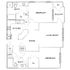 Charming floor plan showcasing 2 bedrooms, 2 bathrooms, a cozy kitchen, and a spacious living room with dining area and private balcony.