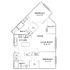Modern floor plan showcasing 2 bedrooms, 2 bathrooms, a sleek kitchen with dining area, and a cozy living room with balcony access.