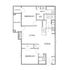 Elegant floor plan showcasing 2 bedrooms, open living and dining areas, modern kitchen, and private balcony with storage.