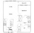 Modern floor plan showcasing a spacious one-bedroom apartment with balcony, open living and dining area, sleek kitchen, and a well-appointed bath.