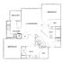 Contemporary floor plan with 2 bedrooms, 2 baths, an open living and dining area, a modern kitchen, and a relaxing balcony.