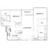 Chic floor plan showcasing 2 bedrooms, 2 baths, open-concept living/dining area, modern kitchen, and inviting balcony.