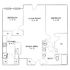 Charming 2-bedroom apartment floor plan featuring a spacious living room, well-equipped kitchen, and convenient dining area.