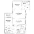Modern floor plan showcasing 2 bedrooms, spacious living room, dining area, and a functional kitchen, complete with two bathrooms and a private balcony.