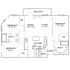 Modern floor plan showcasing 3 bedrooms, open-concept living and dining area, sleek kitchen, and ample balcony space.