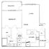 Modern floor plan showcasing a spacious living room, one bedroom with balcony access, and a stylish open kitchen in a well-organized layout.