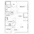 Charming floor plan with one bedroom, spacious living and dining areas, modern kitchen, and balcony access.