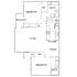Sleek apartment floor plan featuring 2 bedrooms with attached baths, spacious living area, modern kitchen with dining space, and a charming balcony.