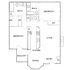 Modern floor plan showcasing 2 bedrooms, dual baths, open living and dining area, balcony access, and a sleek kitchen layout.