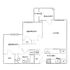 Contemporary 2-bedroom apartment floor plan featuring a spacious living area, modern kitchen, and a cozy balcony.