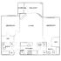 Contemporary apartment floor plan featuring two bedrooms, a spacious living area, open kitchen, and two bathrooms, complete with a balcony and storage.