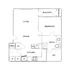 Inviting floor plan showcasing a spacious living and dining area, cozy bedroom with balcony access, and a modern kitchen with storage.