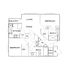 Contemporary 2D floor plan featuring 2 bedrooms with walk-in closets, 2 luxurious bathrooms, an open living and dining area, a modern kitchen, and a cozy balcony.