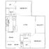 Contemporary floor plan showcasing 2 bedrooms, 2 bathrooms, open living space, and a private balcony.