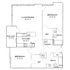 Elegant floor plan with 2 bedrooms, open living/dining area, modern kitchen, and private balcony, ideal for comfortable living.