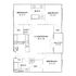 Elegant floor plan featuring three spacious bedrooms, two modern bathrooms, an open living and dining area, a stylish kitchen, convenient laundry space, and a charming balcony.