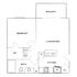 Elegant floor plan showcasing a spacious bedroom, modern kitchen, and combined living/dining area with access to a private balcony.