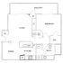 Modern 1-bedroom floor plan with spacious living and dining areas, stylish kitchen, large balcony, and luxurious bathroom.