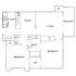 Modern floor plan featuring 2 spacious bedrooms, a cozy living area, and a functional kitchen with dining space, complemented by a balcony and ample storage areas.