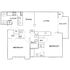 Modern apartment floor plan featuring 2 bedrooms, spacious living and dining areas, a well-equipped kitchen, and a balcony.