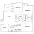 Modern floor plan featuring 3 bedrooms, 2 bathrooms, an open-concept living and dining area, and a spacious kitchen. Includes a private balcony and laundry room.